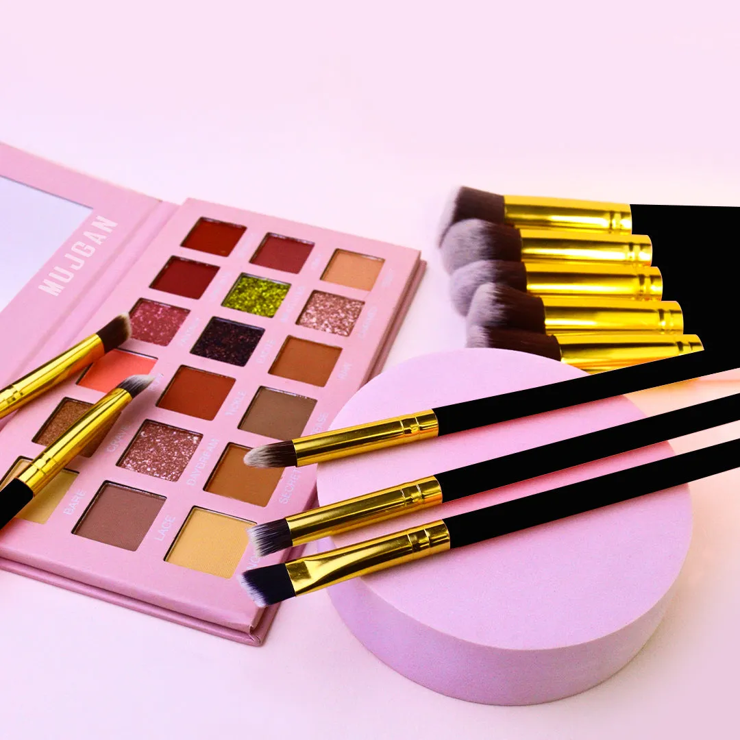 10 PCS Professional Makeup Brush Set (Black)