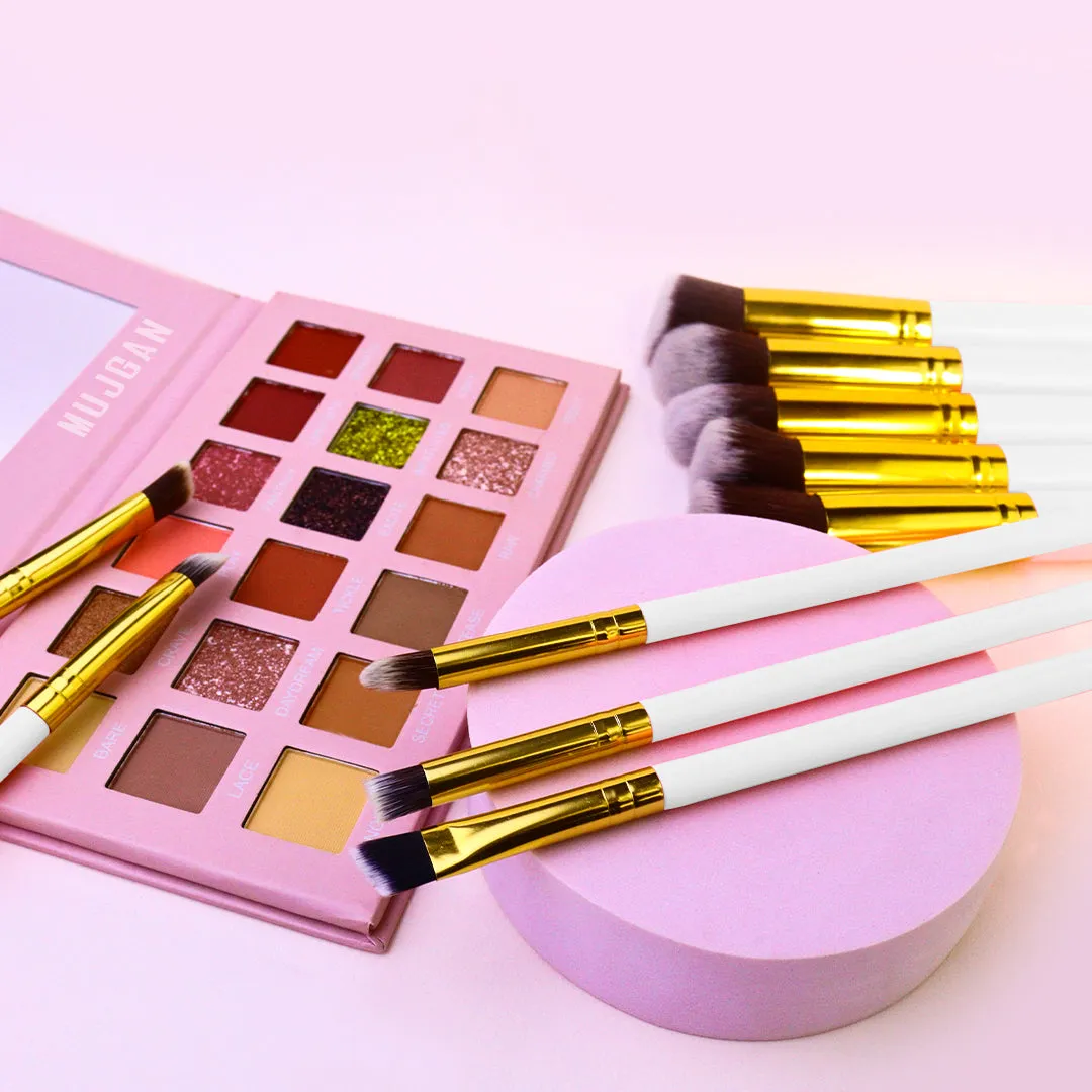 10 PCS Professional Makeup Brush Set (White)