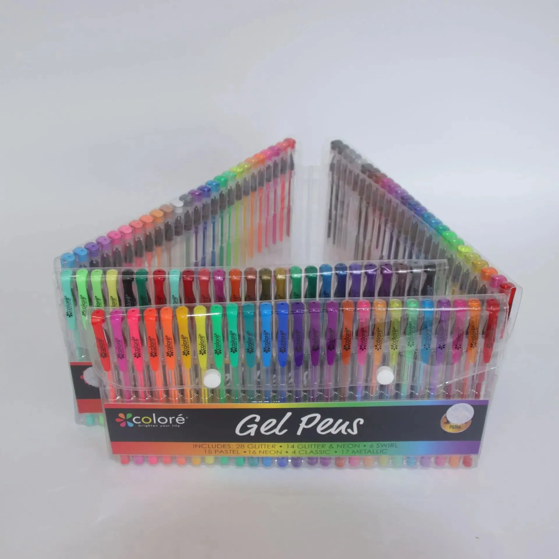 100 Gel Pens Colouring Set Glitter Neon Pastel Metallic Fine Tips