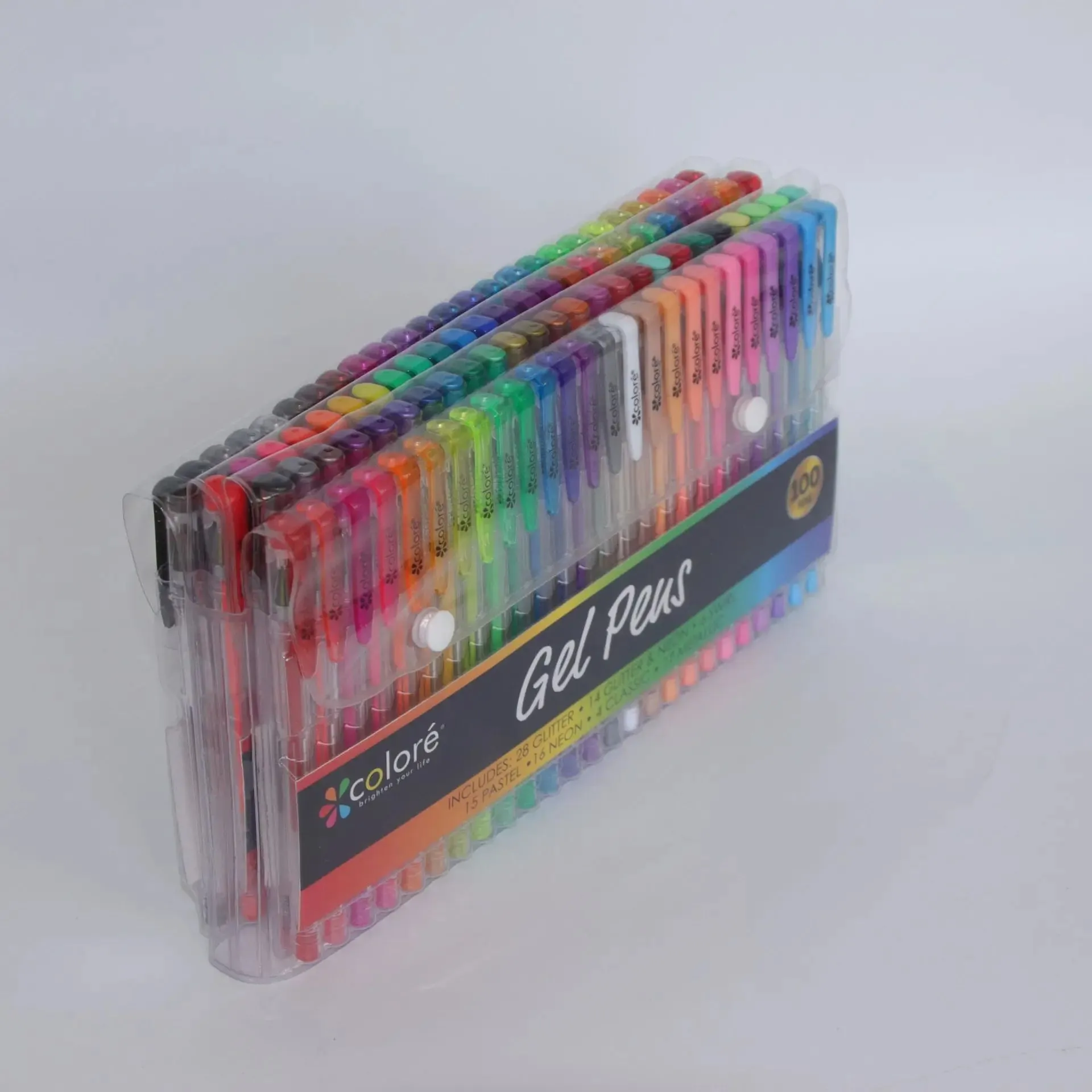 100 Gel Pens Colouring Set Glitter Neon Pastel Metallic Fine Tips
