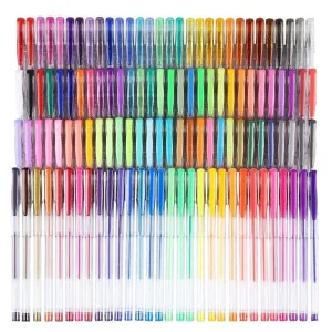 100 Gel Pens Colouring Set Glitter Neon Pastel Metallic Fine Tips