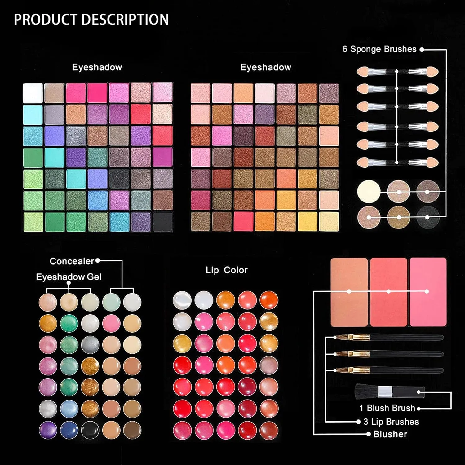 177-Piece All-in-One Makeup Set: 119 Eyeshadows, 35 Lipsticks, 14 Concealers & Accessories