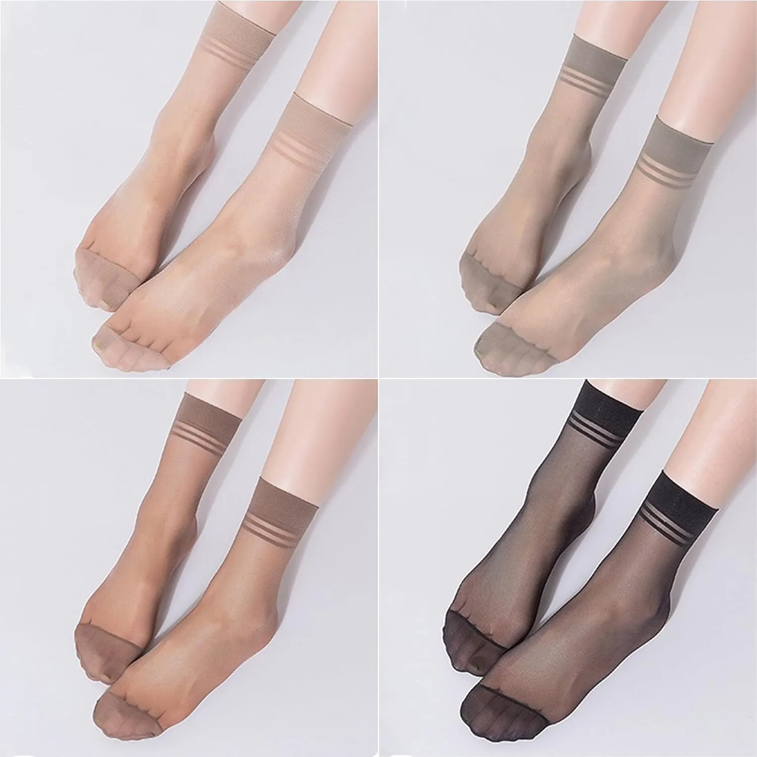 20 Pairs Women's Ankle Sheer Nylon Socks Summer Thin Soft Tight Hosiery Reinforced Toe Stylish Socks