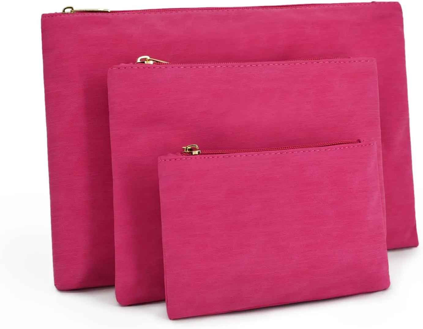 3 Pack Makeup Bag Set, Cosmetic Pouches for Purse, Portable and Stylish Travel Toiletry Bags for Women, Travel Cosmetic Bags for Women (B Rose Red, 12.6x9 inch)