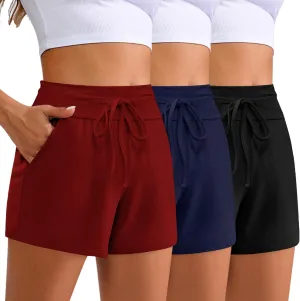 3 Pack Women's Cotton Drawstring Sweat Casual Summer Workout Athletic Gym Lounge Shorts with Pockets