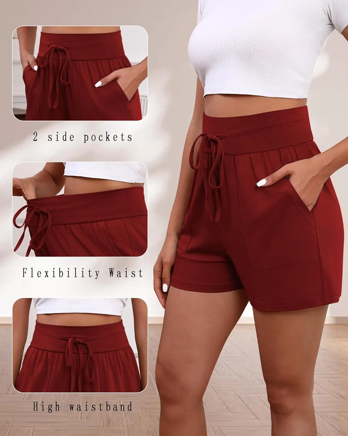 3 Pack Women's Cotton Drawstring Sweat Casual Summer Workout Athletic Gym Lounge Shorts with Pockets