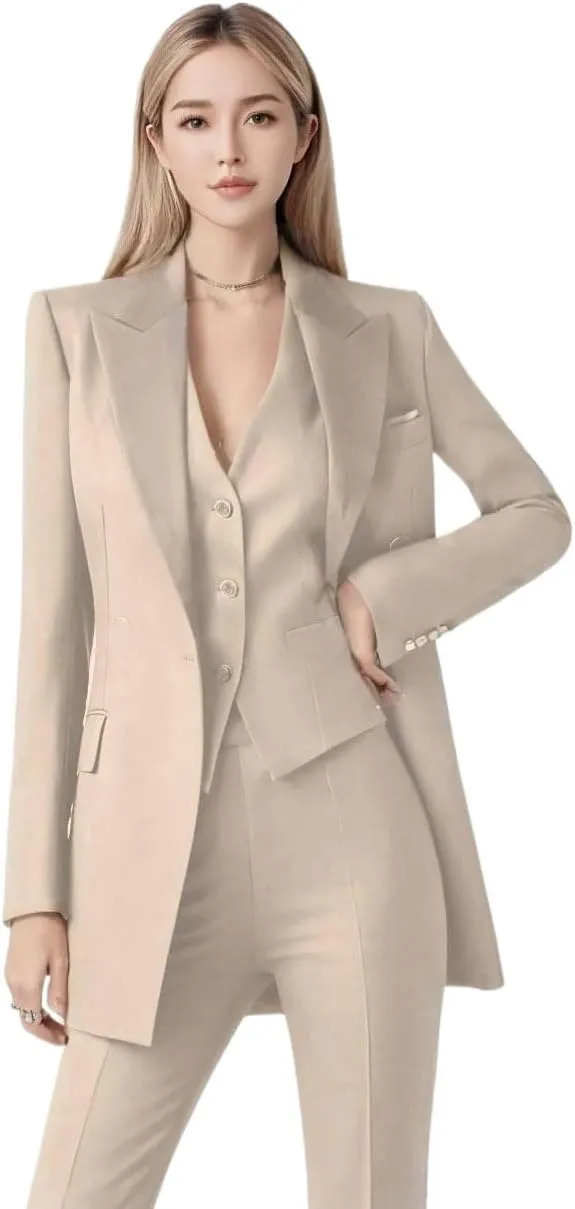 3 PC Women Suit for Work Professional Womens Tuxedo Suit Set Business Suit Blazer Vest Pants