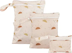 3Pcs Wet Bag Set, 3 Sizes Zipper Waterproof Toiletry Bag with Handle Washable Reusable Travel Toiletry for Cloth Diaper, Swimsuits & Wet Clothes, Daycare Stuff