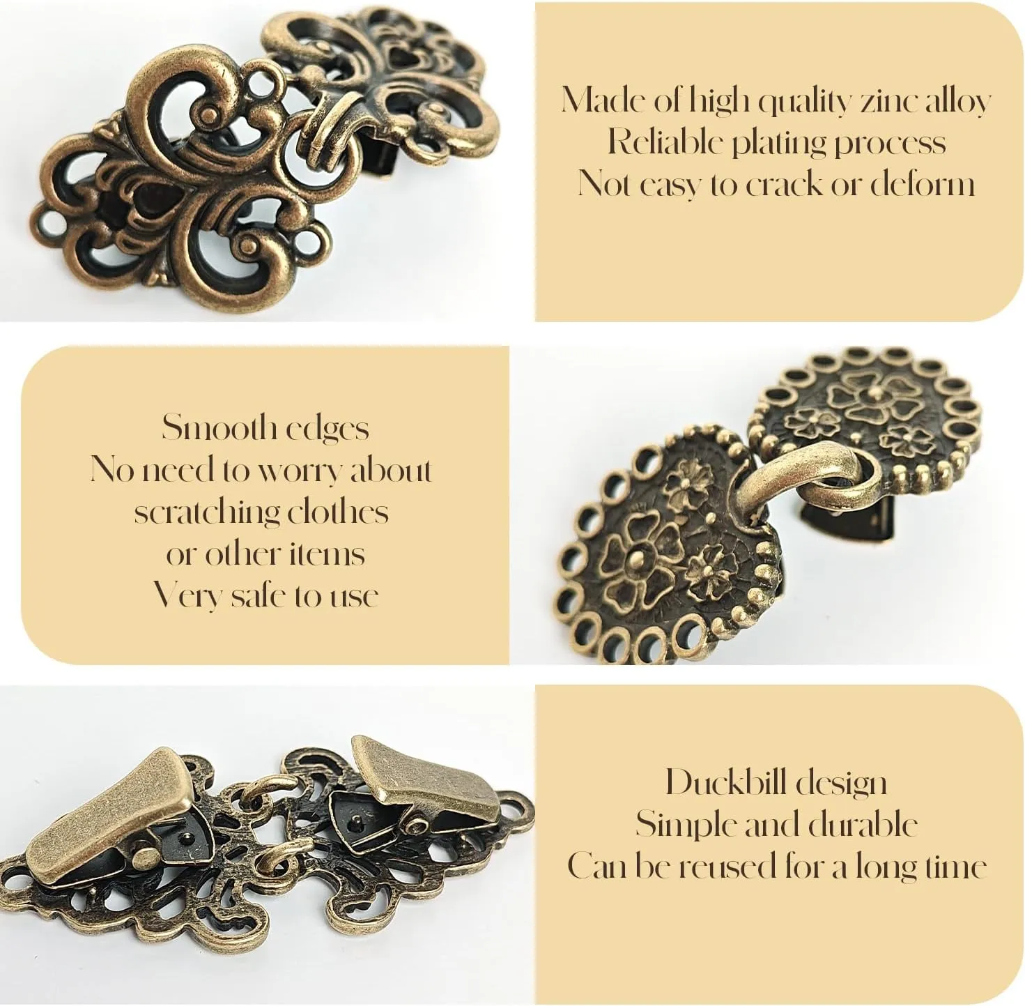 4-Piece Vintage Sweater Swirl Cape Cloak Clips for Dress Retro Cardigan Shawl Collar Clasp Dress Shirt Button Clip for Girl Women