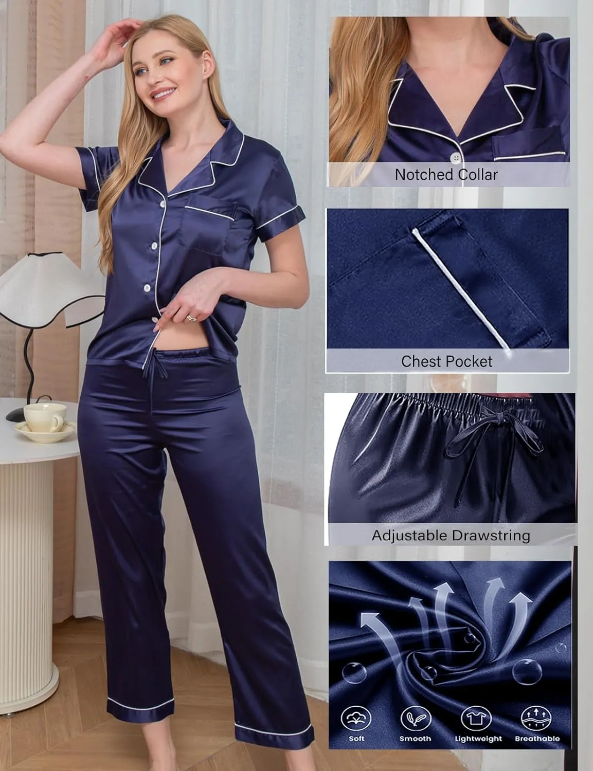 5Pcs Silk Satin Pajamas Set for Women Silky Cami Pjs Sets Sexy Lingerie Womens Pajama Sets Loungewear Sleepwear