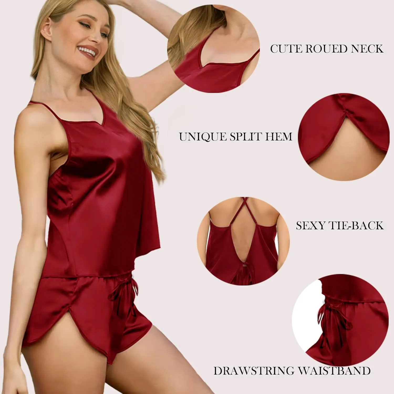 5Pcs Silk Satin Pajamas Set for Women Silky Cami Pjs Sets Sexy Lingerie Womens Pajama Sets Loungewear Sleepwear