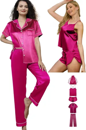 5Pcs Silk Satin Pajamas Set for Women Silky Cami Pjs Sets Sexy Lingerie Womens Pajama Sets Loungewear Sleepwear