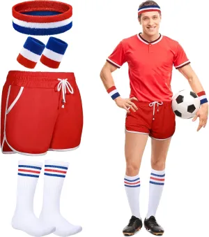 6 Pcs 80s Costume for Men 90s Workout Outfit Set Including Shorts Striped Sweatbands Headband Socks