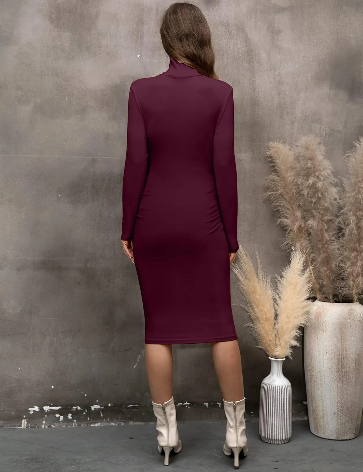 abkylie Turtleneck Long Sleeve Maternity Dress with Side Ruched/Knee Length Pregnancy Dress Fall Photoshoot Daily