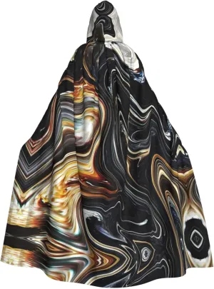 Abstract Marble Ink Texture Print Long Cape Unisex Cloak With Hood Halloween Costume Cloak Adult Vampire Witch Cape