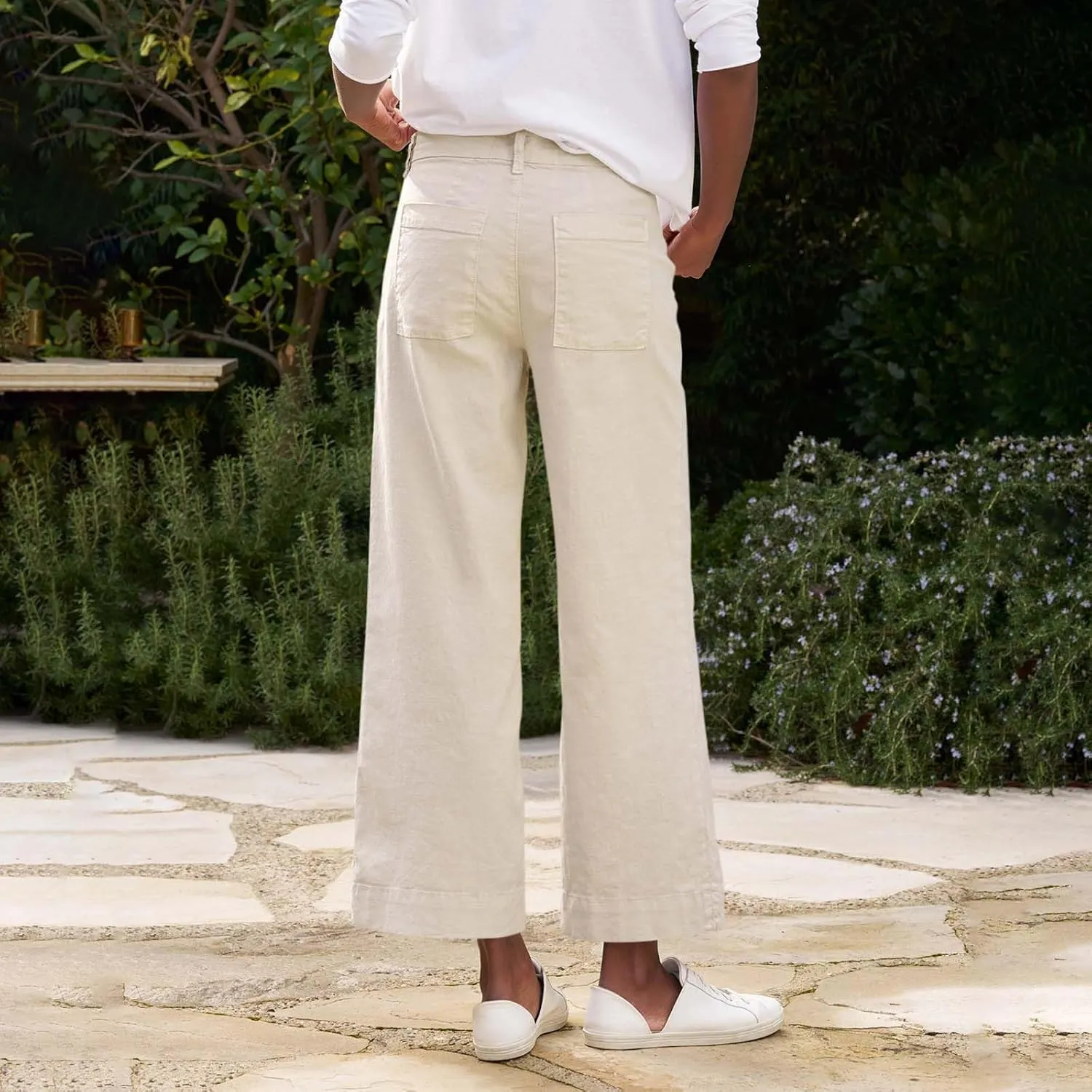 ADHOWBEW Plus Size Linen Pants for Women 2025 Flowy Casual Work Elastic Waist Dressy Plus Size Lounge Slacks