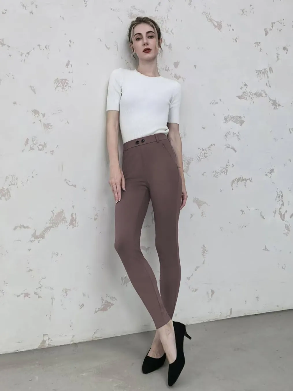 AFITNE Womens Yoga Dress Pants High Waisted Pull On Skinny Work Slacks Stretch Office Casual Pants with Belt Loops 28/30