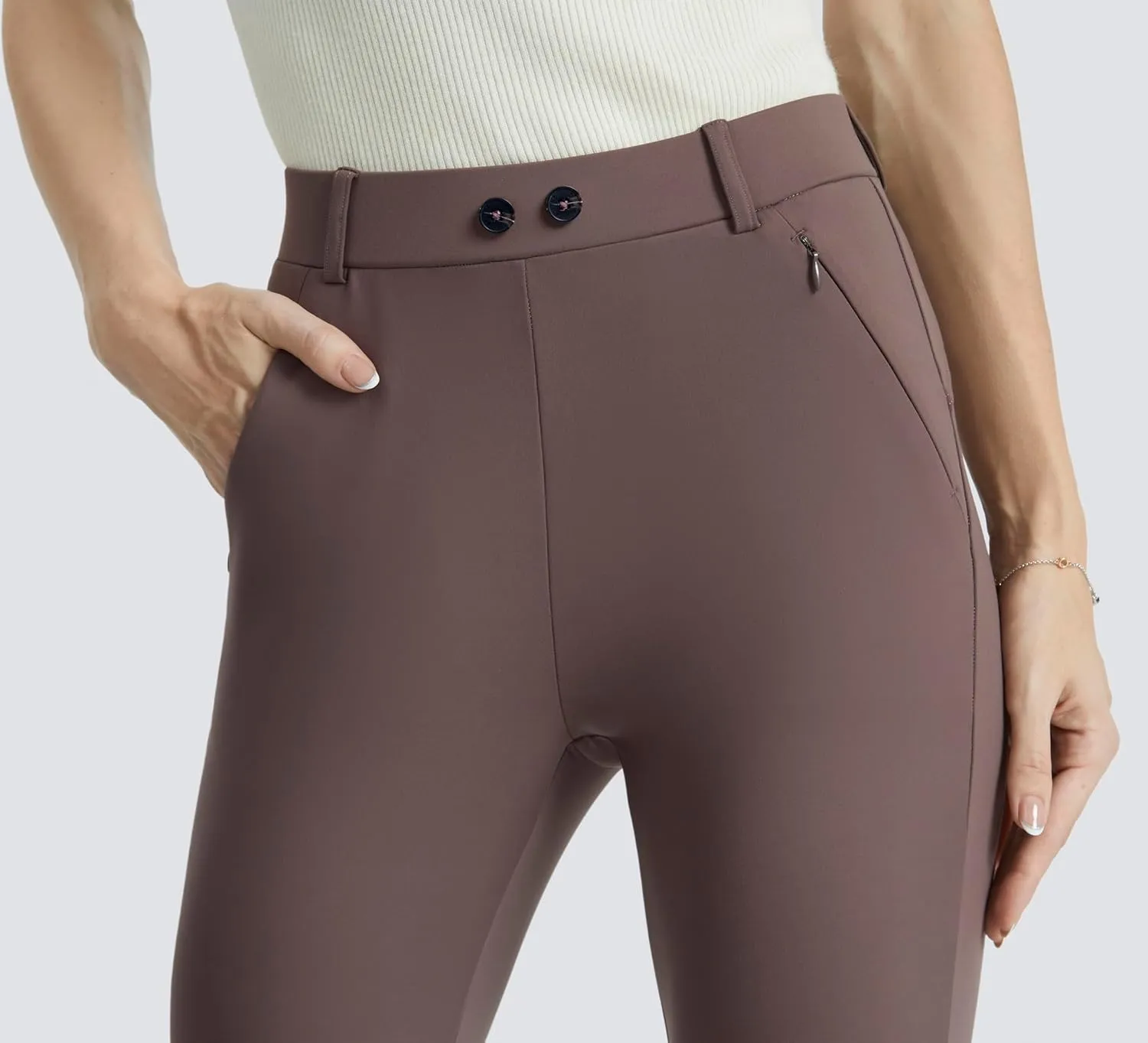 AFITNE Womens Yoga Dress Pants High Waisted Pull On Skinny Work Slacks Stretch Office Casual Pants with Belt Loops 28/30