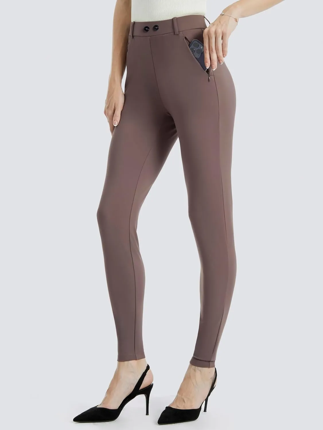 AFITNE Womens Yoga Dress Pants High Waisted Pull On Skinny Work Slacks Stretch Office Casual Pants with Belt Loops 28/30