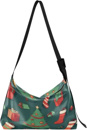ALAZA Cartoon Socks Star Christmas Tree Green Women's Leather Hobo Handbag Shoulder Bag Crossbody Casual Large Tote Bag Purse