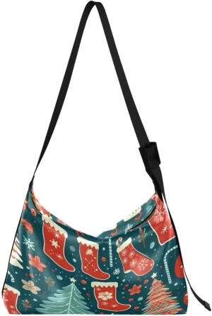 ALAZA Colorful Socks Pine Tree Star Merry Christmas Women's Leather Hobo Handbag Shoulder Bag Crossbody Casual Large Tote Bag Purse