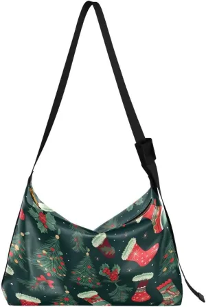 ALAZA Pine Tree Socks Merry Christmas Women's Leather Hobo Handbag Shoulder Bag Crossbody Casual Large Tote Bag Purse