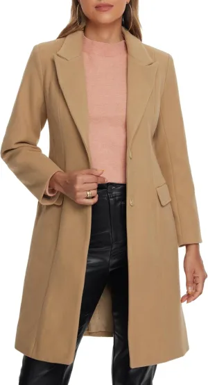 Allegra K Winter Coat for Women's Notch Lapel Mid-Long Single Breasted Overcoat Pea Coats