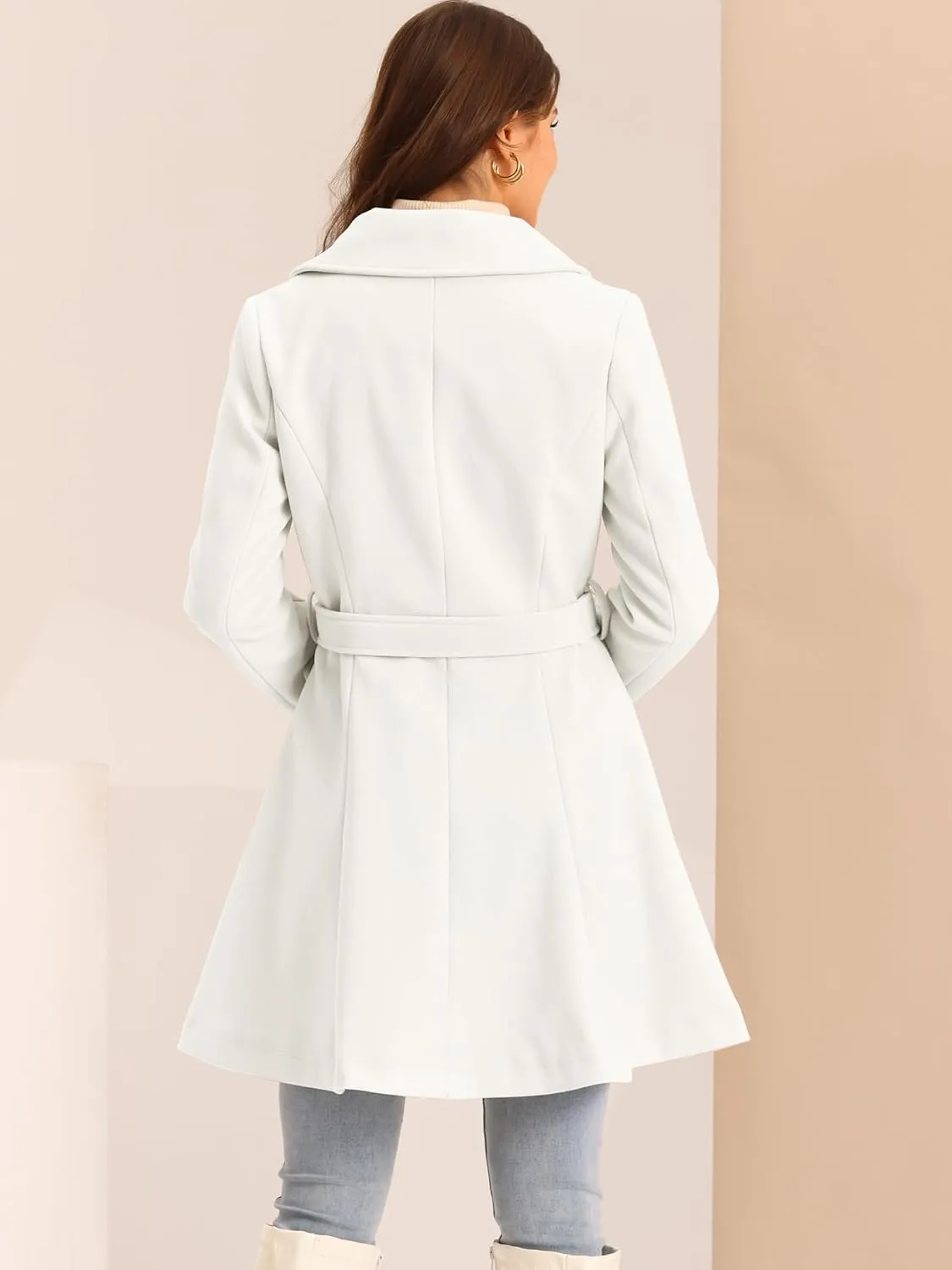 Allegra K Winter Peacoat for Women's Shawl Lapel Overcoat 2024 Single Breasted Belted Long Trench Coats