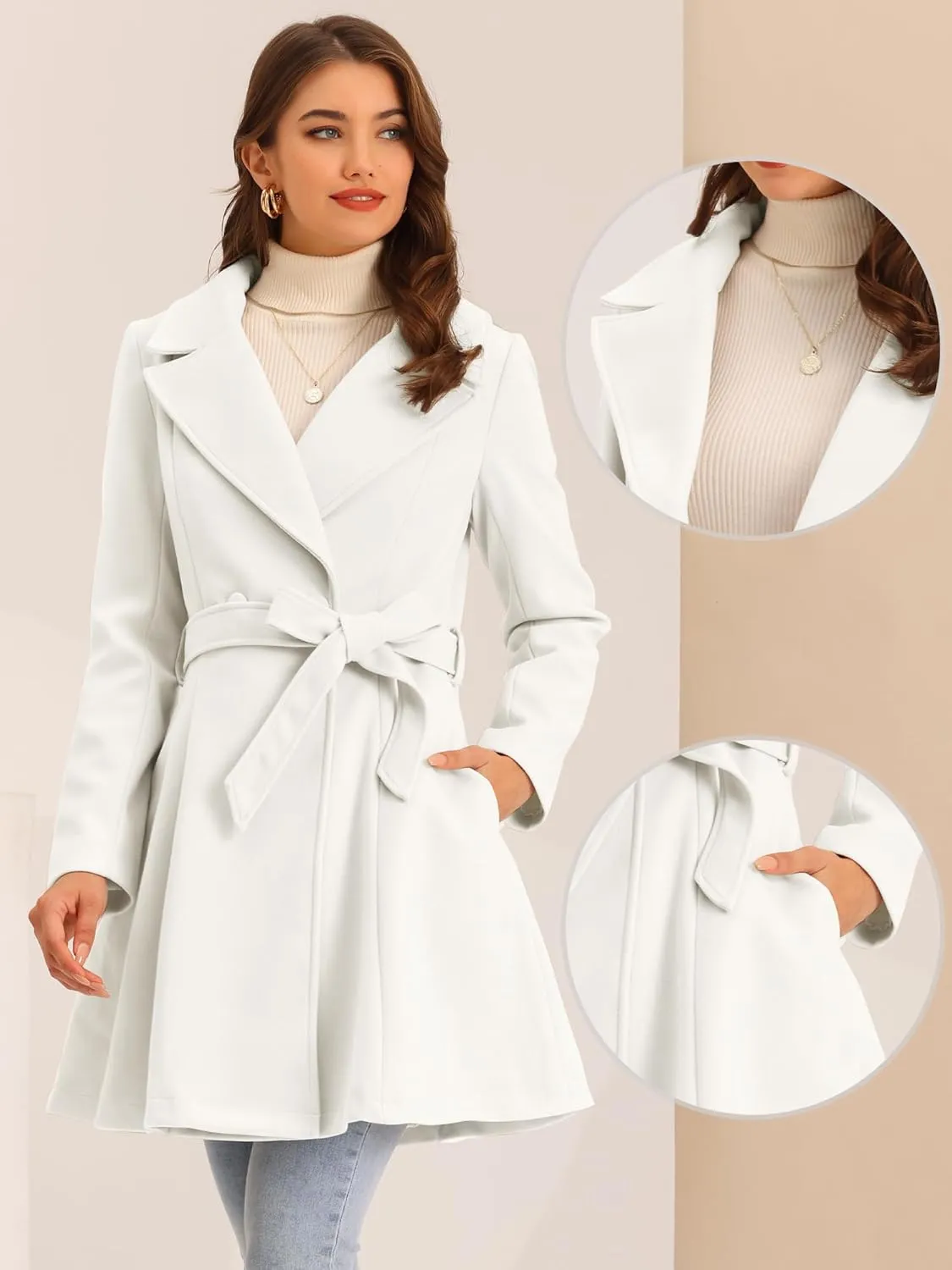 Allegra K Winter Peacoat for Women's Shawl Lapel Overcoat 2024 Single Breasted Belted Long Trench Coats