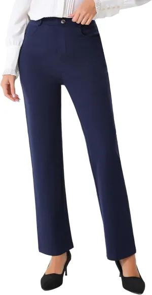 Allegra K Work Pants for Women's High Waist Straight Slacks Yoga Stretch Business Work Trousers