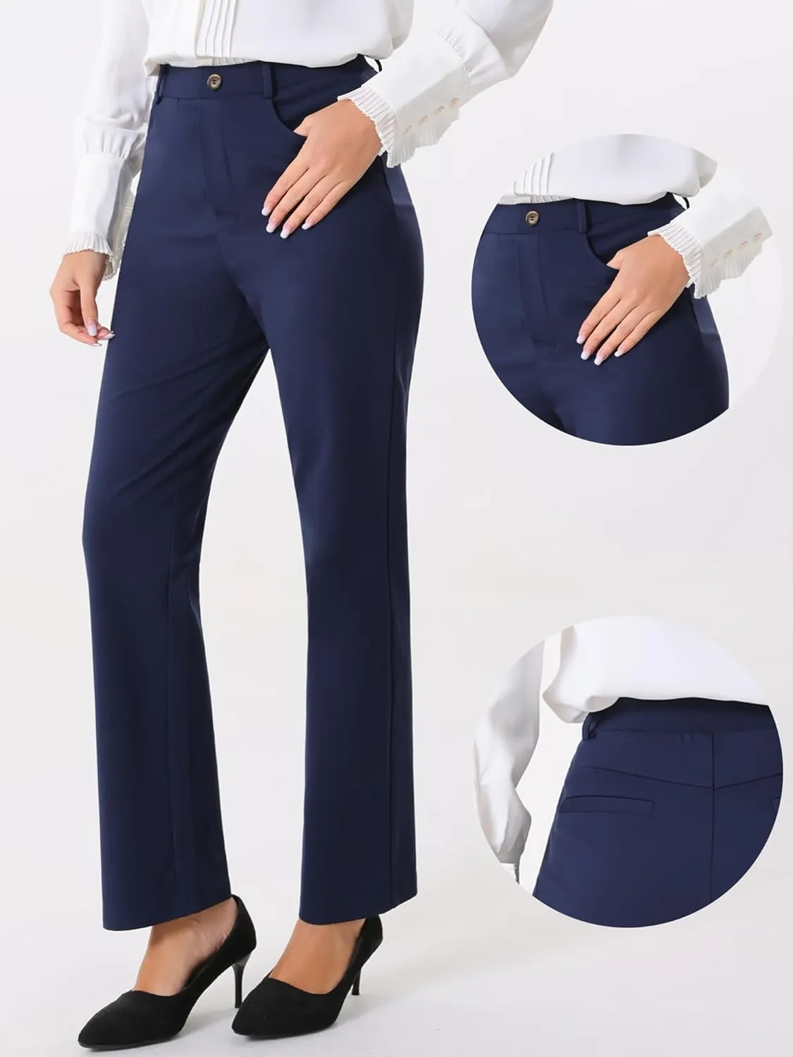 Allegra K Work Pants for Women's High Waist Straight Slacks Yoga Stretch Business Work Trousers