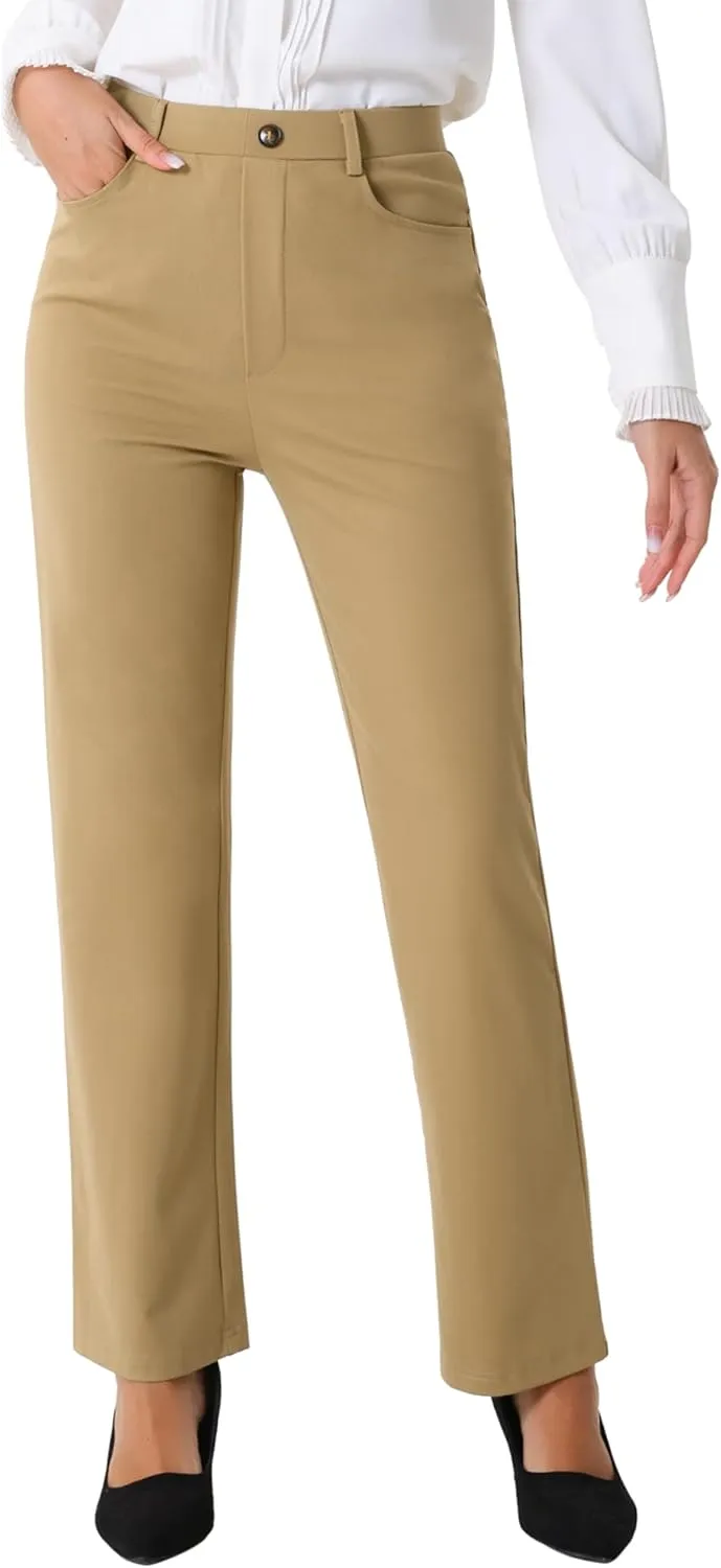 Allegra K Work Pants for Women's High Waist Straight Slacks Yoga Stretch Business Work Trousers