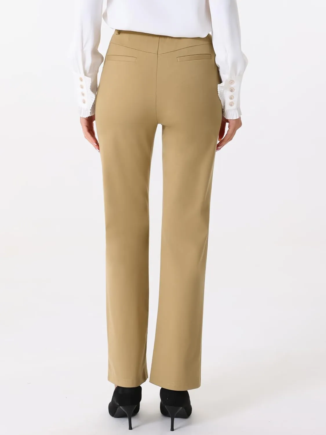 Allegra K Work Pants for Women's High Waist Straight Slacks Yoga Stretch Business Work Trousers