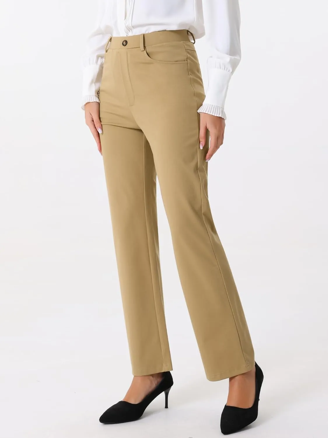 Allegra K Work Pants for Women's High Waist Straight Slacks Yoga Stretch Business Work Trousers