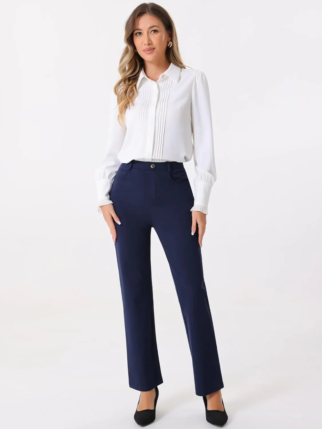 Allegra K Work Pants for Women's High Waist Straight Slacks Yoga Stretch Business Work Trousers
