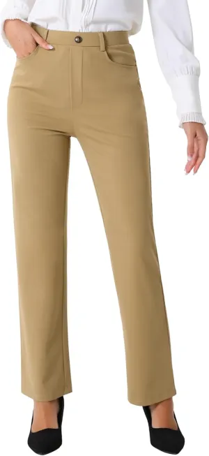 Allegra K Work Pants for Women's High Waist Straight Slacks Yoga Stretch Business Work Trousers