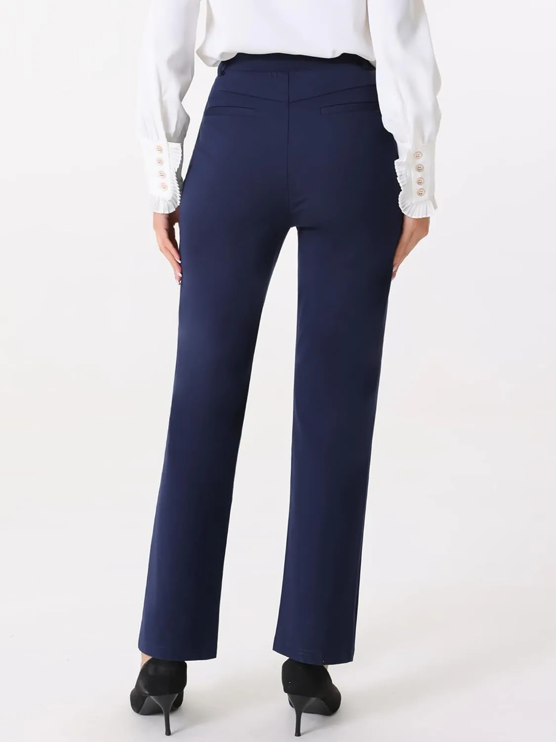 Allegra K Work Pants for Women's High Waist Straight Slacks Yoga Stretch Business Work Trousers