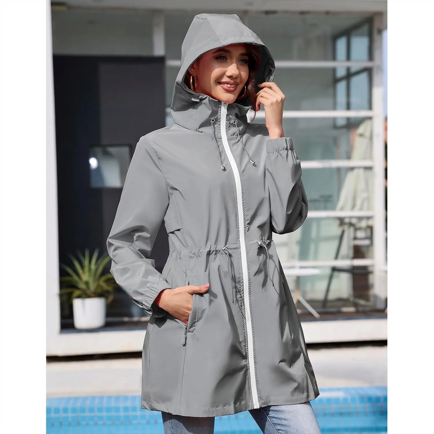 American Trends Rain Jacket Women Waterproof Packable Raincoats for Women Long Rain Coats Windbreaker
