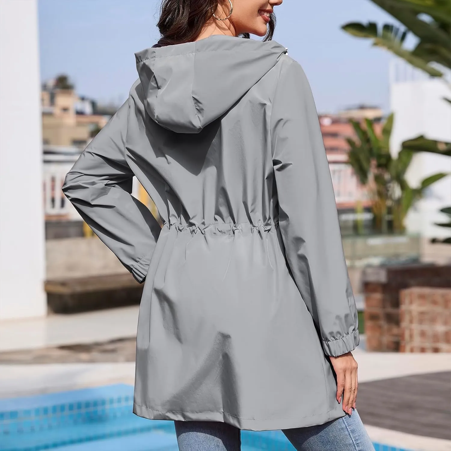 American Trends Rain Jacket Women Waterproof Packable Raincoats for Women Long Rain Coats Windbreaker