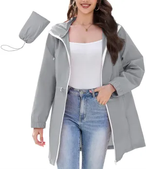 American Trends Rain Jacket Women Waterproof Packable Raincoats for Women Long Rain Coats Windbreaker