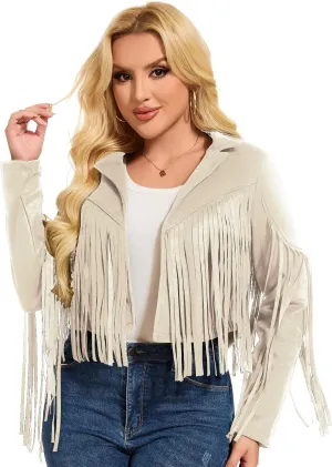 ATAMET 70s Women's Fringe Faux Suede Leather Jackets 60s Party Costume, Halloween 2025 Fashion Tassel Motorcycle Coats