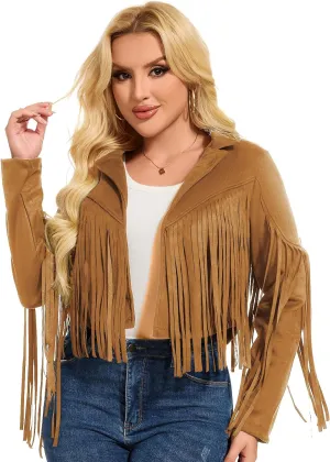 ATAMET 70s Women's Fringe Faux Suede Leather Jackets 60s Party Costume, Halloween 2025 Fashion Tassel Motorcycle Coats