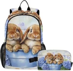 Backpack Rabbits Bucket Cute for School Girls Boys, Backpack for Women Men, Lightweight Bookbag with Lunch Box Travel Laptop Daypack 18.5 x 11.8