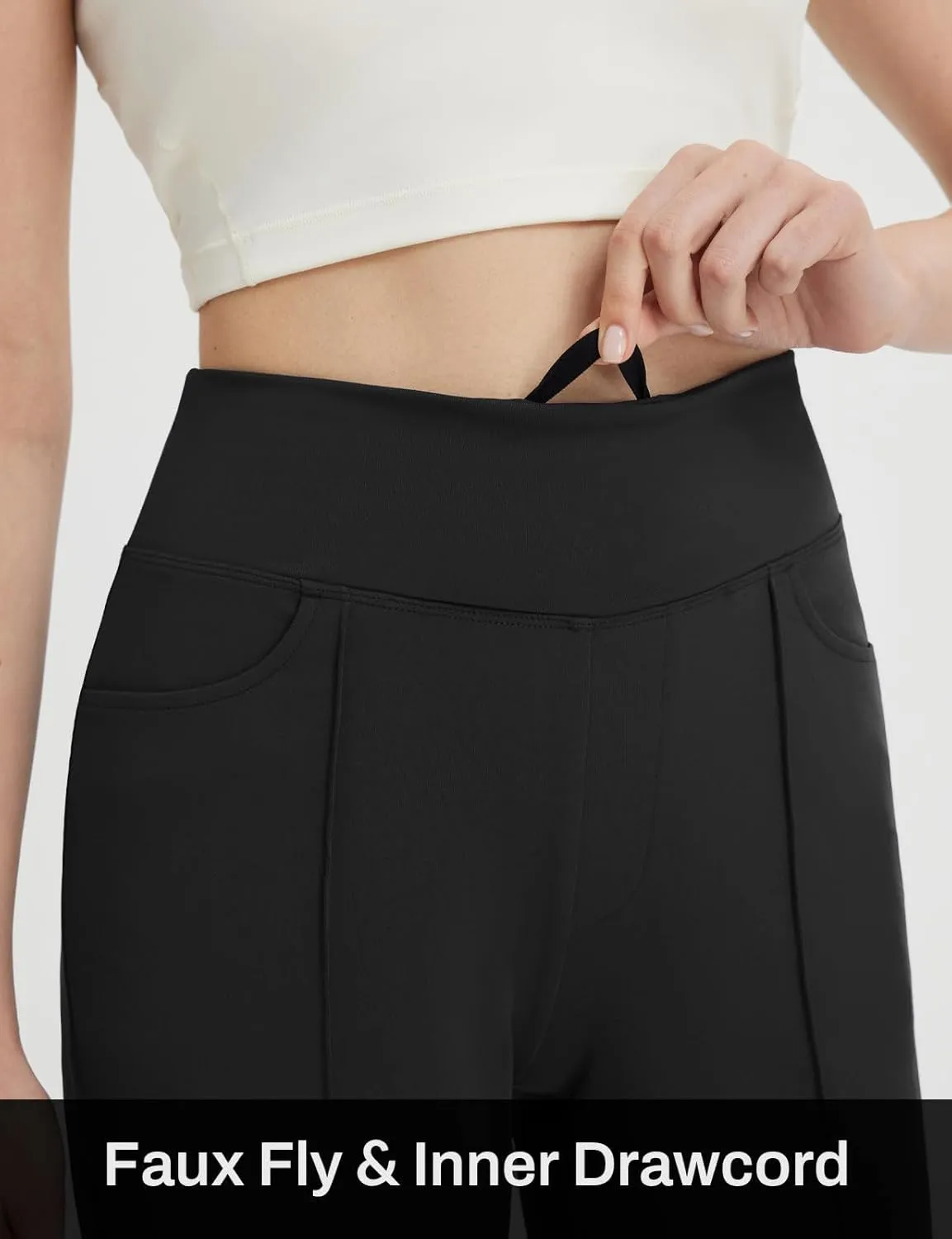 baleaf Womens Capri Yoga Pants with 4 Pockets Capris Leggings Dressy Casual Stretch Crop Lounge Straight Open Bottom Summer