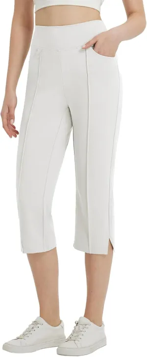 baleaf Womens Capri Yoga Pants with 4 Pockets Capris Leggings Dressy Casual Stretch Crop Lounge Straight Open Bottom Summer