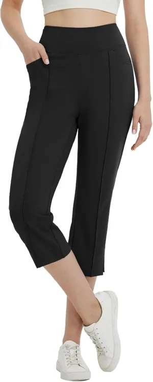 baleaf Womens Capri Yoga Pants with 4 Pockets Capris Leggings Dressy Casual Stretch Crop Lounge Straight Open Bottom Summer