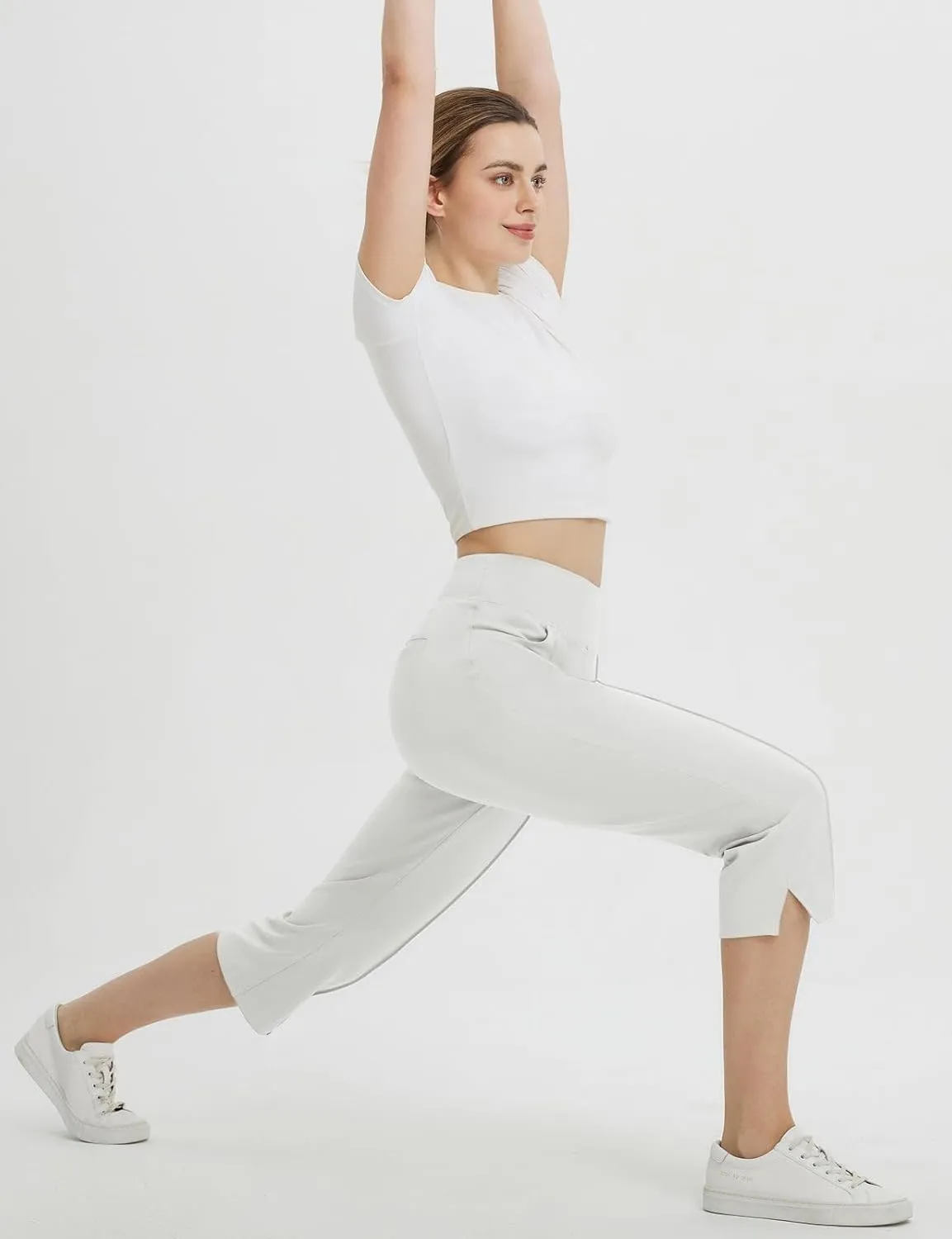 baleaf Womens Capri Yoga Pants with 4 Pockets Capris Leggings Dressy Casual Stretch Crop Lounge Straight Open Bottom Summer