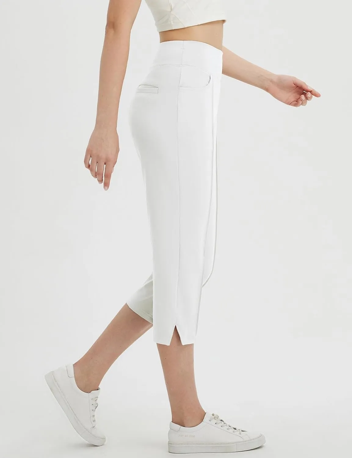 baleaf Womens Capri Yoga Pants with 4 Pockets Capris Leggings Dressy Casual Stretch Crop Lounge Straight Open Bottom Summer