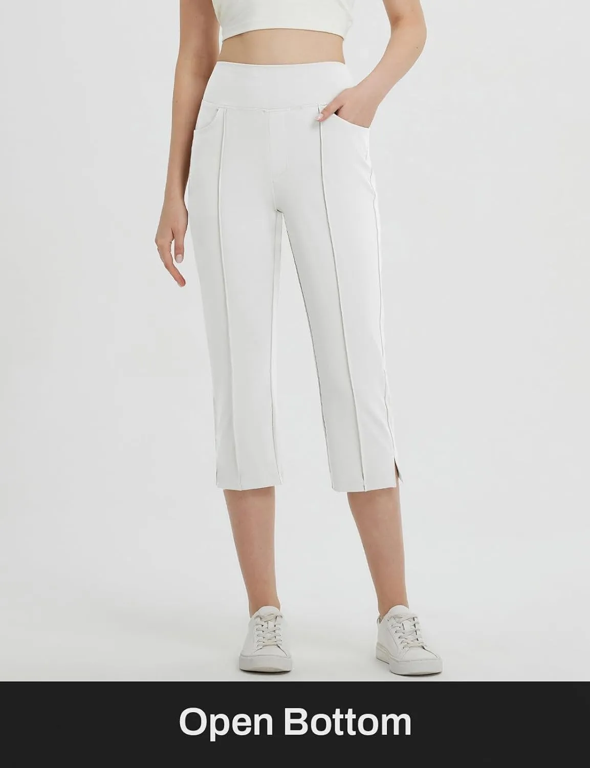 baleaf Womens Capri Yoga Pants with 4 Pockets Capris Leggings Dressy Casual Stretch Crop Lounge Straight Open Bottom Summer