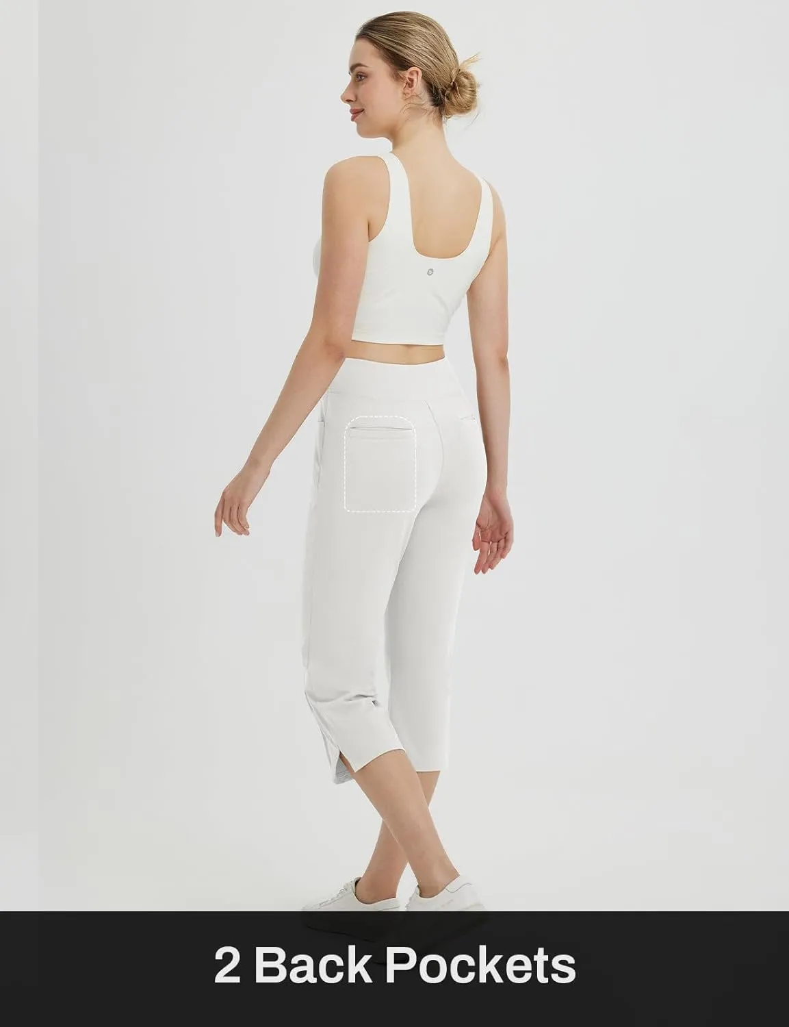 baleaf Womens Capri Yoga Pants with 4 Pockets Capris Leggings Dressy Casual Stretch Crop Lounge Straight Open Bottom Summer